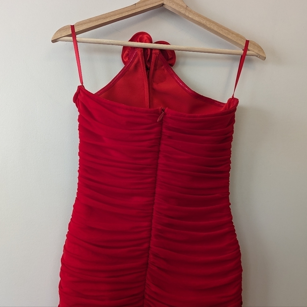 Mew Mews Ahinoam Strapless Ruched Flower Bandage Mini Dress - Picture 7 of 16